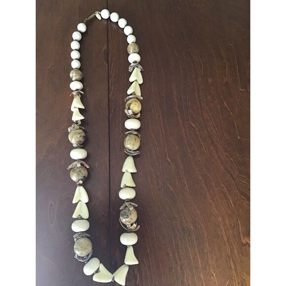 Miriam Haskell Vintage Bead Stone/Pearl? Shell Necklace Signed Rare Collectors - Picture 4 of 13